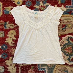 Anthropologie White Knit Top with Neckline Detail
